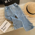 Denim Pants with Pearl Bow Detail