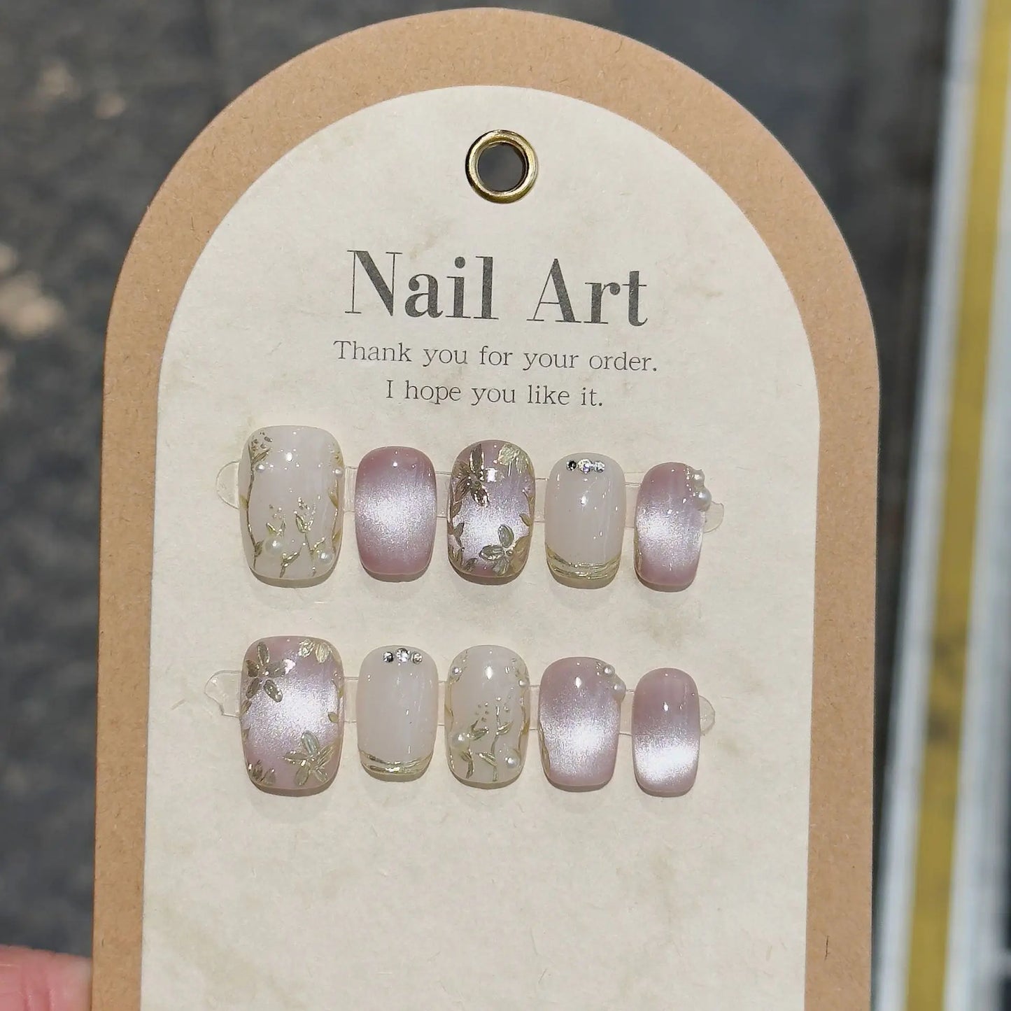 10pc Blue Cat Eye Handmade Press on Nails Flower Fake Nails False Nails Artificial Nail Wearable Detachable Nail Tips Art Uñas