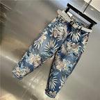 Leaf Printing Cropped Jeans