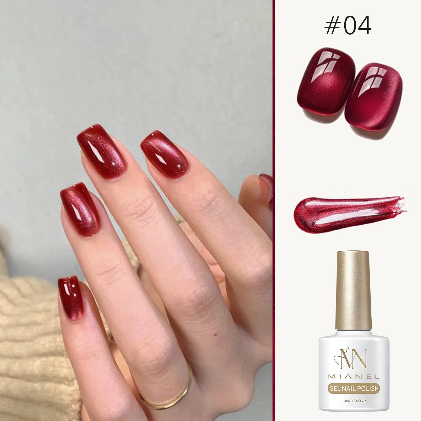 10ML 1-8PCS Red Cat Eye Nail Polish Red Nails 2026 New Cherry Wine Deep Red Glass Bead Magnet Cat Eye Spear Crystal Gel