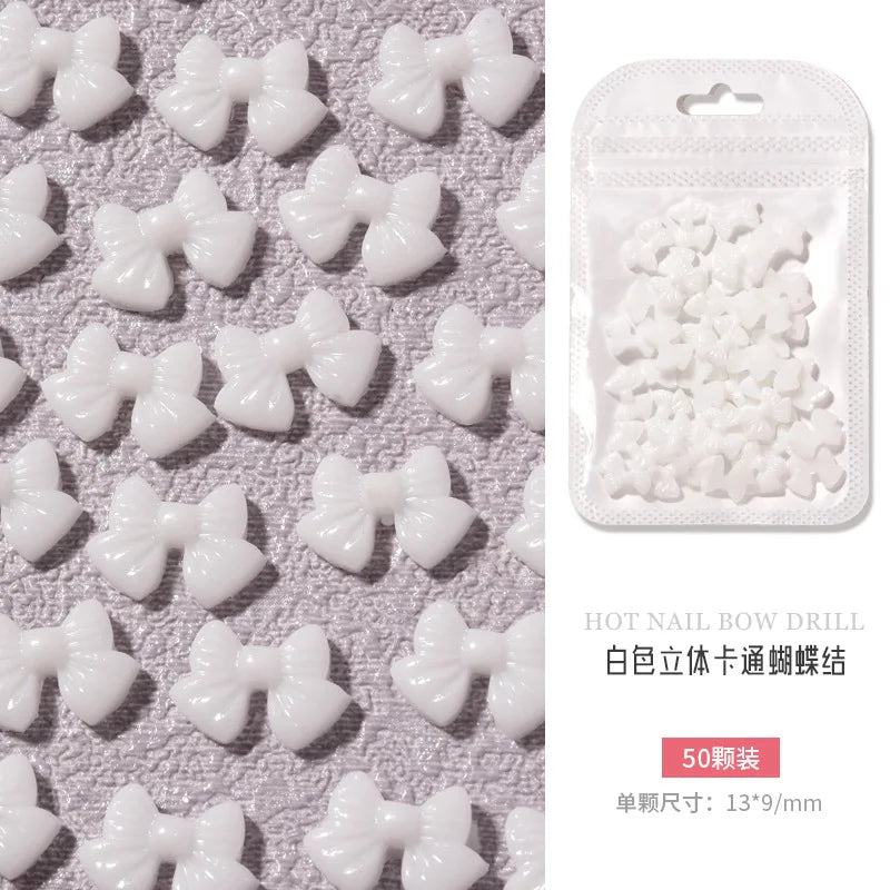 50PCS Aurora Acrylic 3D Nail Art Bow Charm For Nails Decoration Design Kawaii Manicure Accessories Bow-knot DIY Craft Supplies