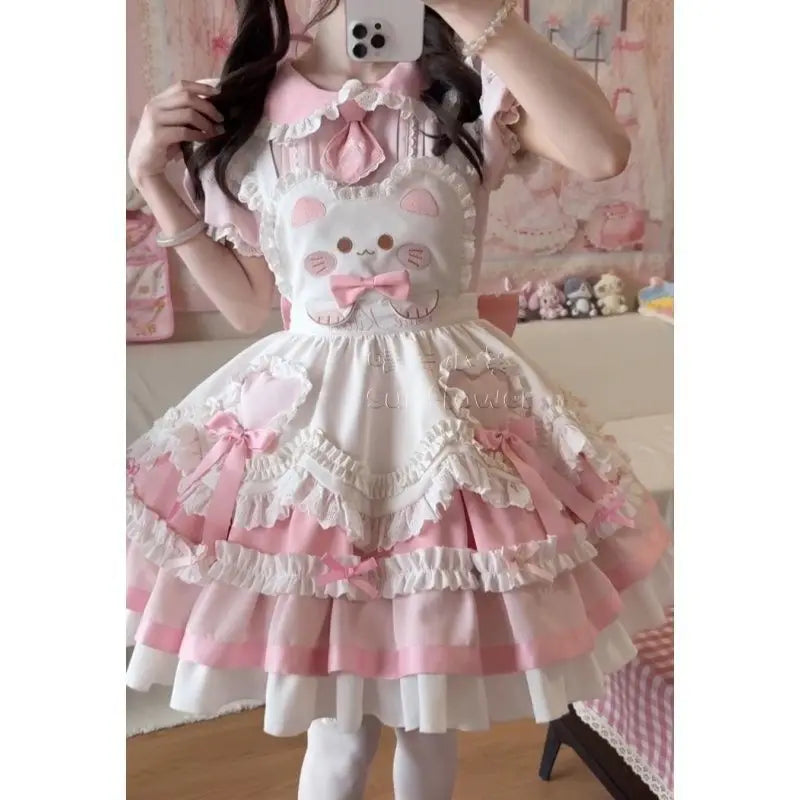 Spring Printed Bow Fake Two Piece Dress