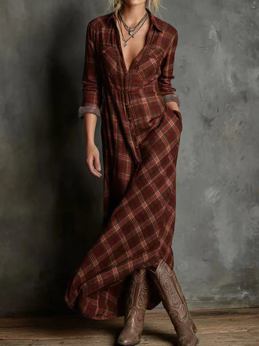 Long Sleeve Plaid Dress