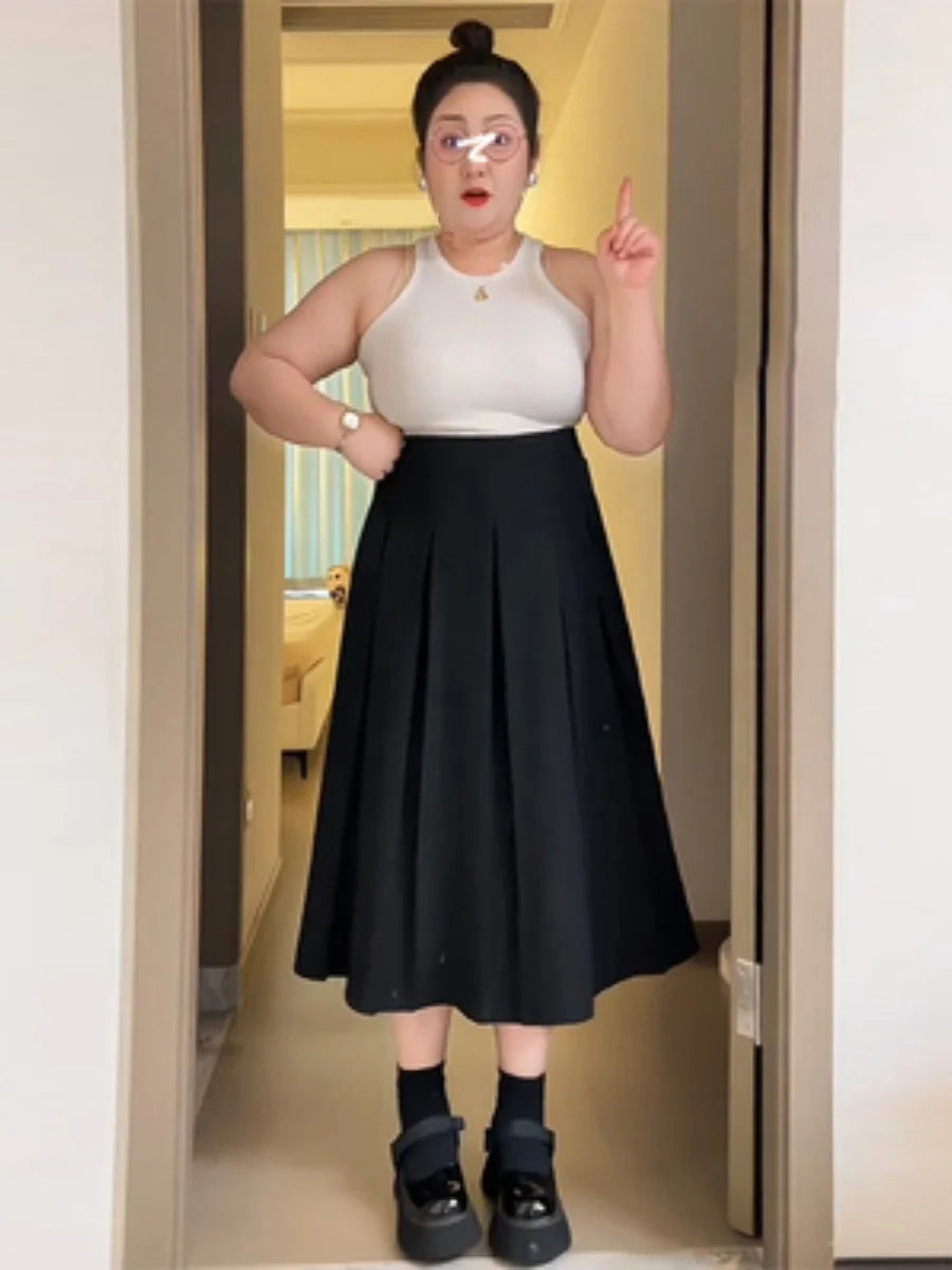 Midi A-Line Pleated High Waist Skirt