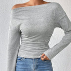 Skew-Neck Long Sleeve T-Shirt