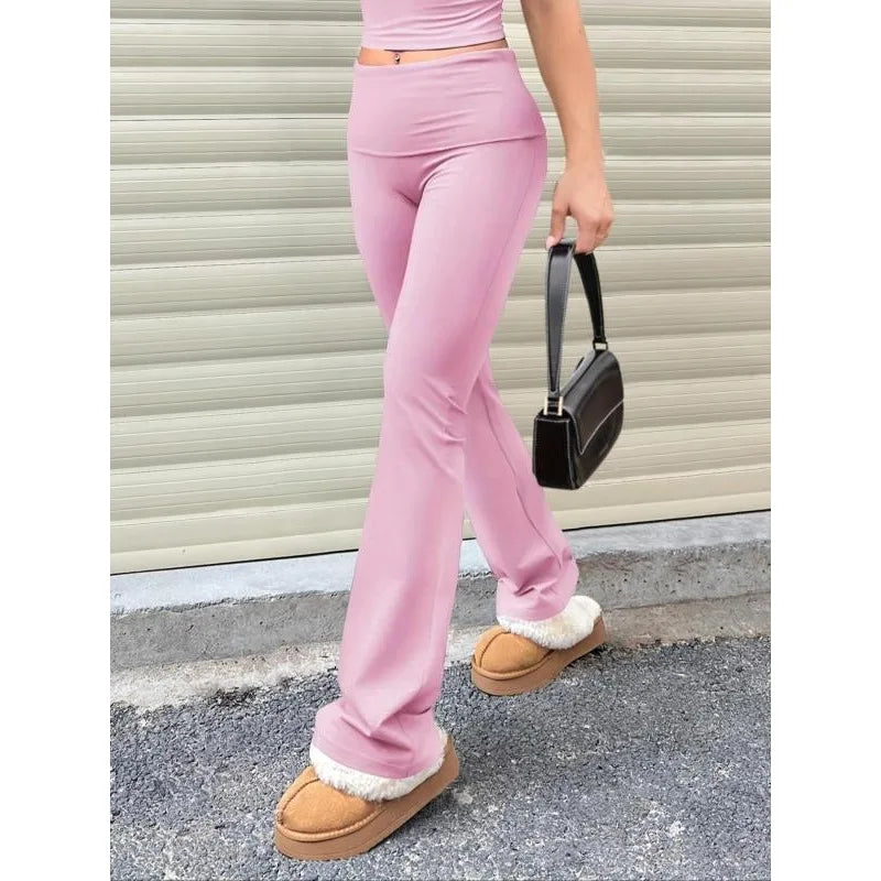 Casual Solid Color Wide-waist Flare Pants