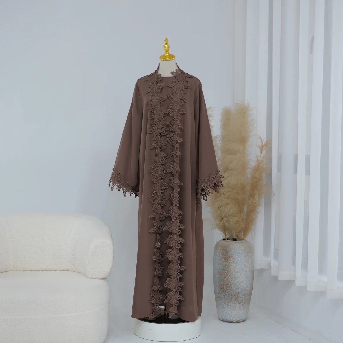 Eid Dress Abaya Suit Lace Cardigan Robe Women Muslim Dresses 2 Piece Set Ramadan Dubai Party Abayas Kaftan Vestidos Jalabiya
