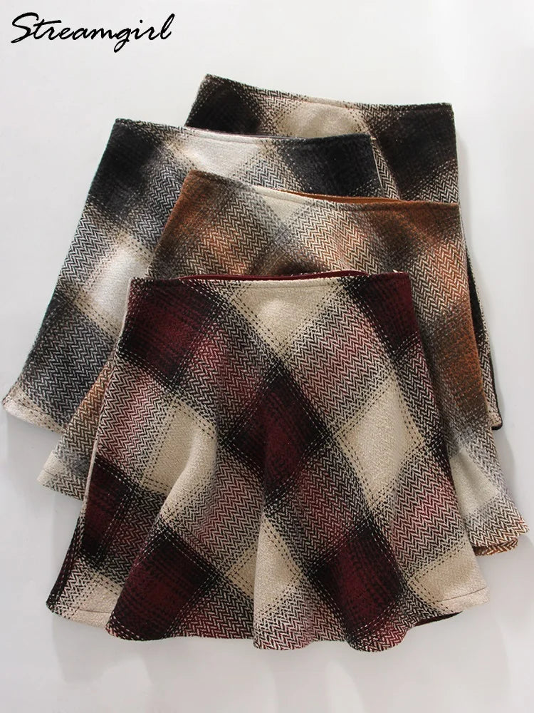 Plaid Woolen Mini Skirt