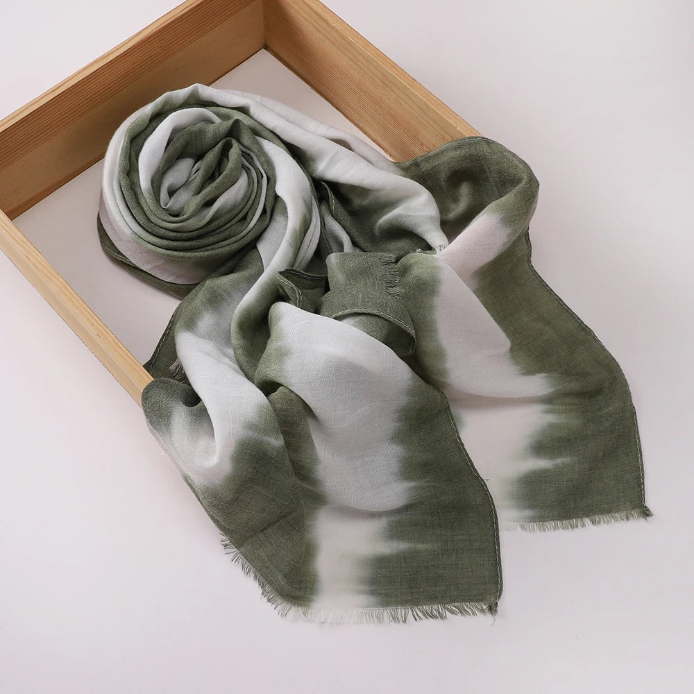 New Premium Tie-Dye Hijab Gradient Cotton Scarf Viscose Modal Hijab Headscarf Soft Breathable Hijab for Muslim Women