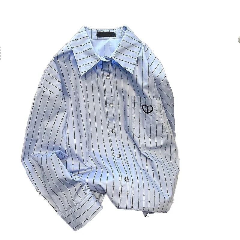 DUOJIHUI Basic Striped Long Sleeve Loose Shirt