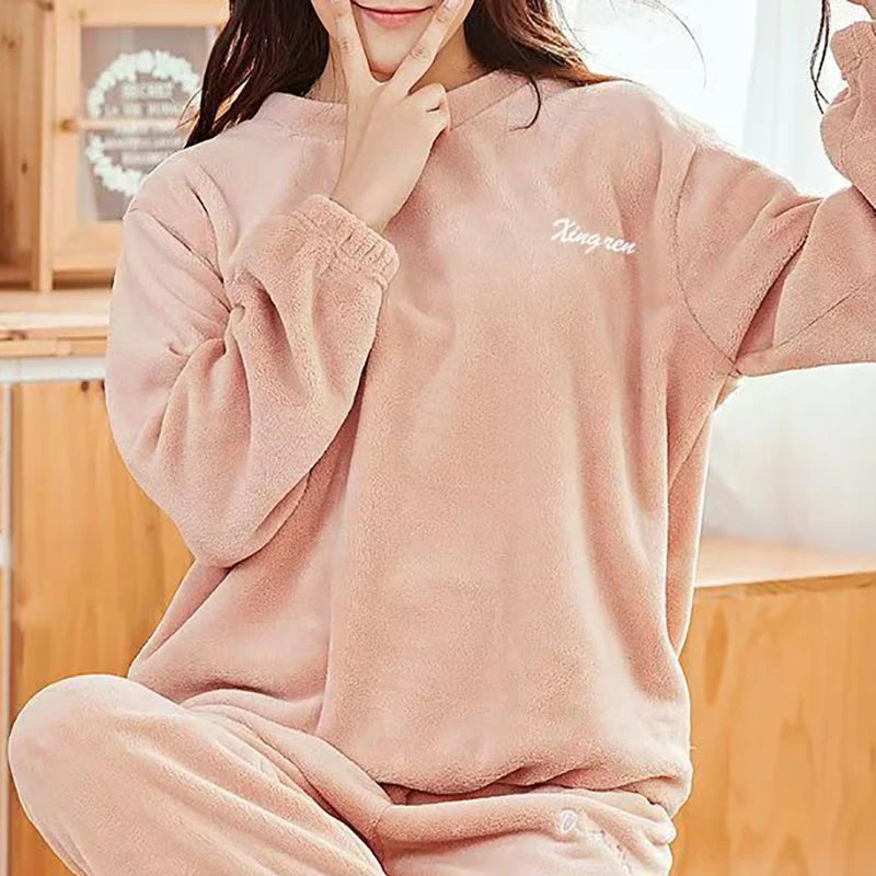 Velvet Pajama Round Neck Set