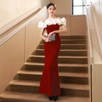 Ruffled Off-Shoulder Evening Gown