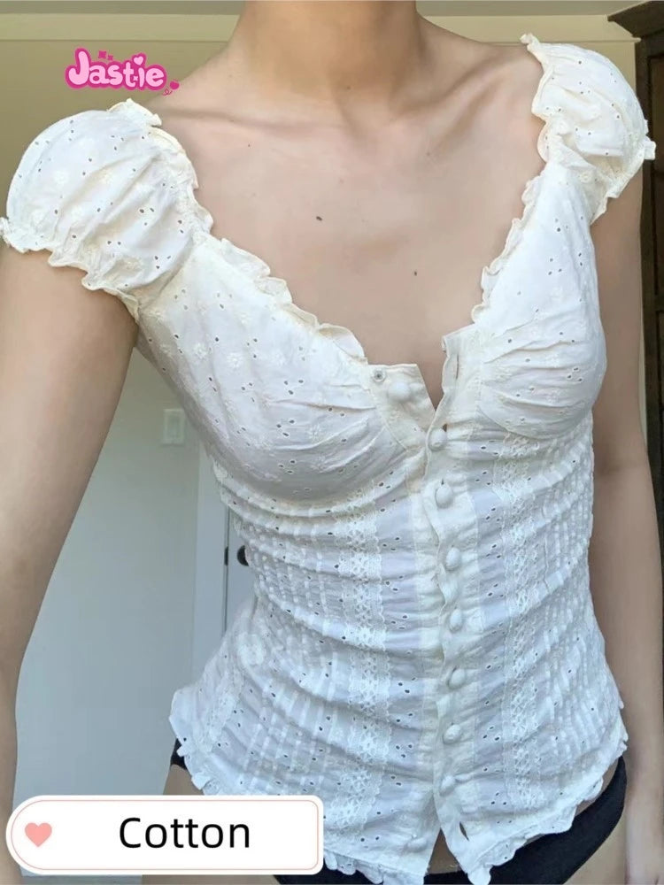 White Lace Tied Square Neck Summer Tee