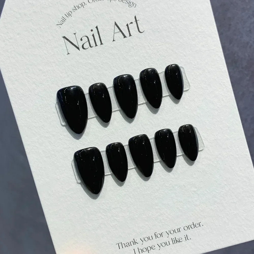 Short Black Simple Handmade Press on Nails