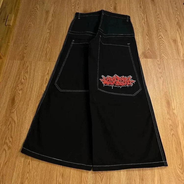 Denim Embroidery Pocket Wide Jeans