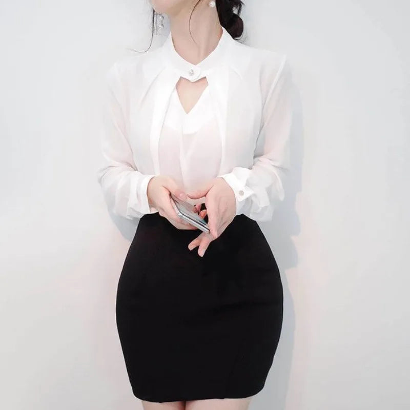 Mock-Neck Blouse with Keyhole Detail
