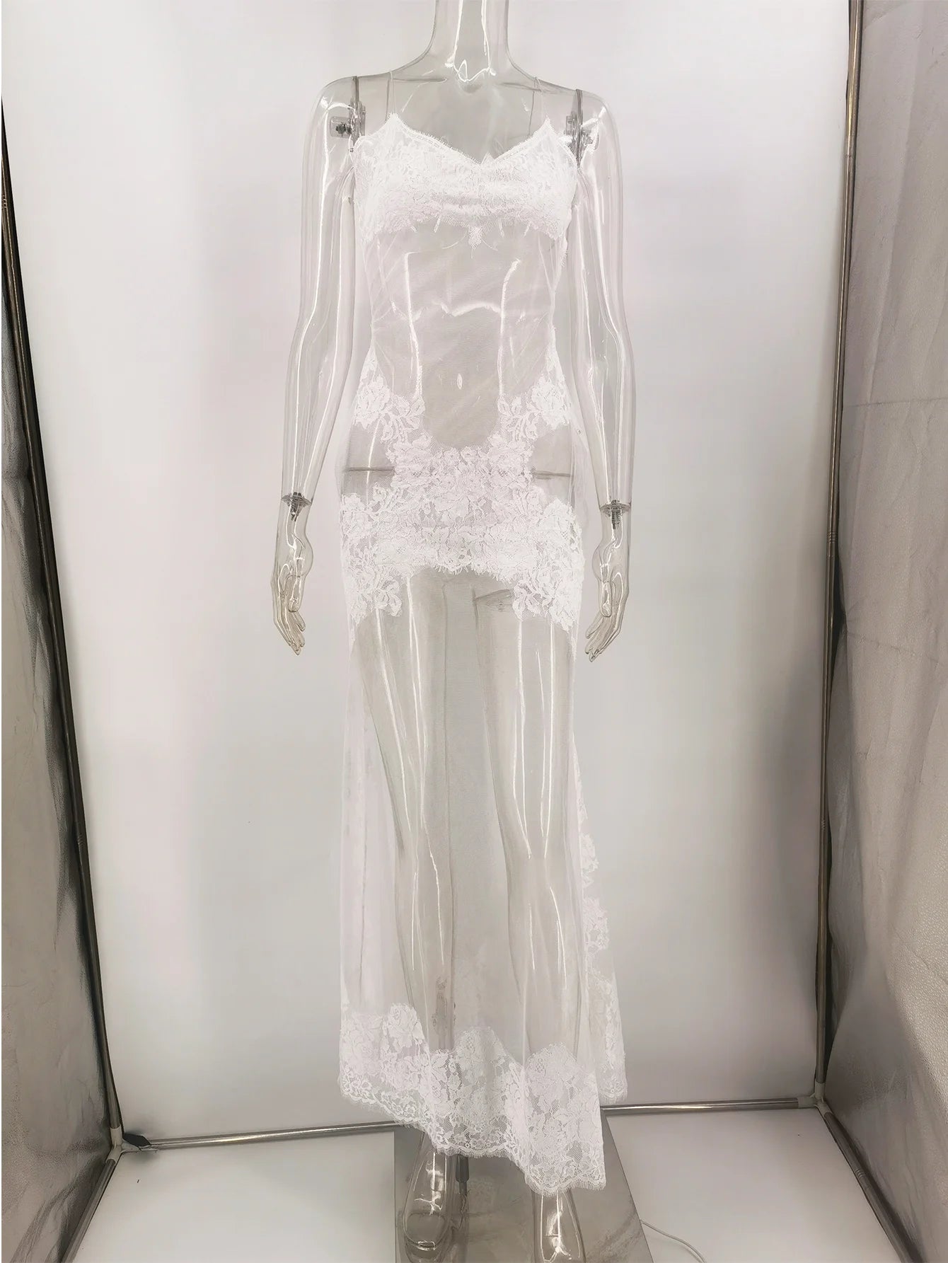 See Through Mesh Lace Maxi Dress