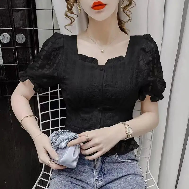 Short-Sleeved Ruffled Top