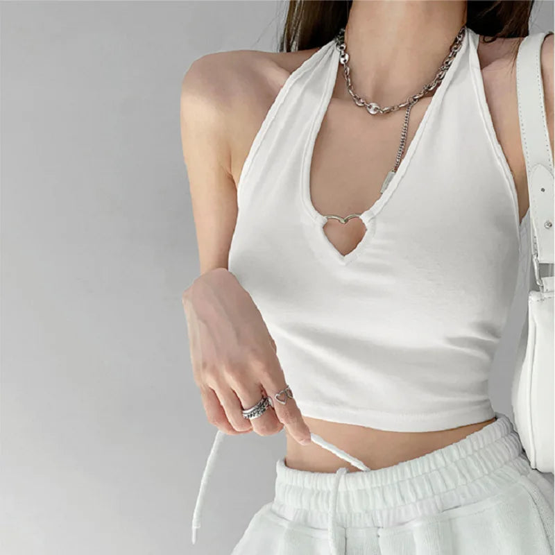 V Neck Hearted Hollow Out Halter Cami