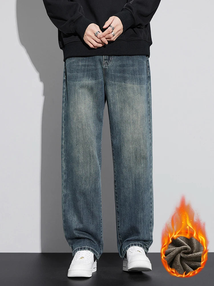 Fleece Baggy Straight Jeans