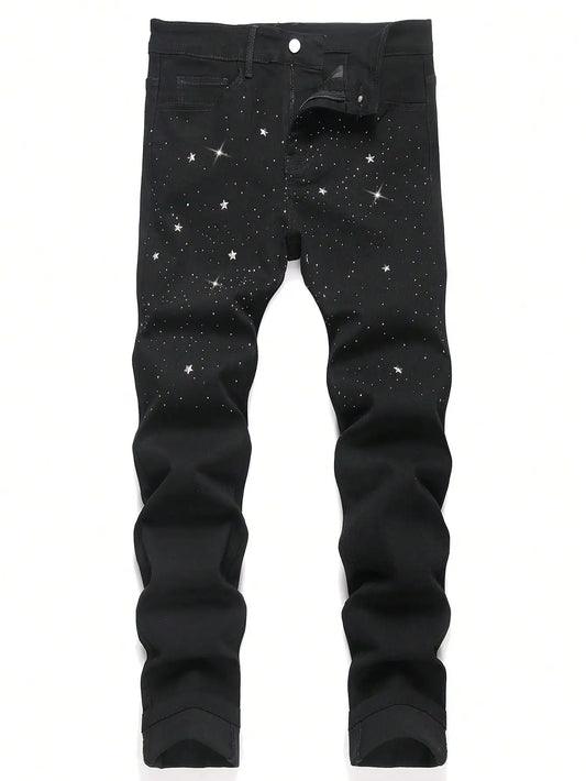 Rhinestone Embellished Black Stretch Skinny Jeans