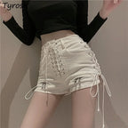 High-Waisted Lace-Up Front Denim Shorts