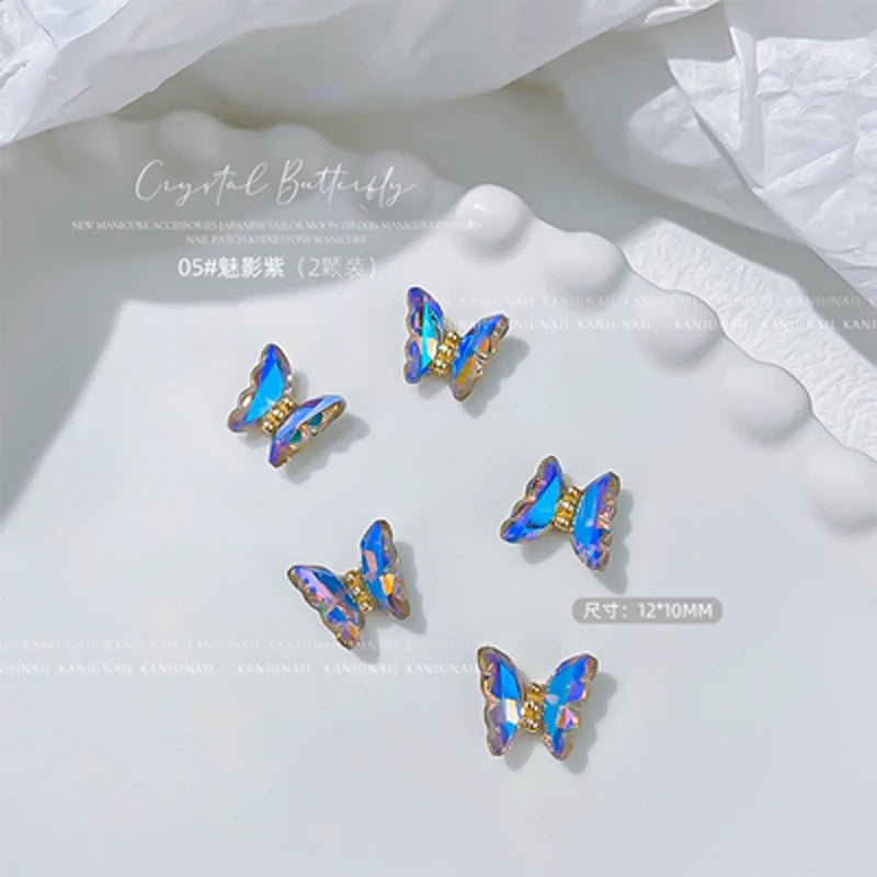 10Pcs Fairy Pink Zircon Nail Art 3D Charms Jewelry Butterfly Shaped Nail Crystal Alloy Decals 11*9mm Rhinestone Nail Decoration*