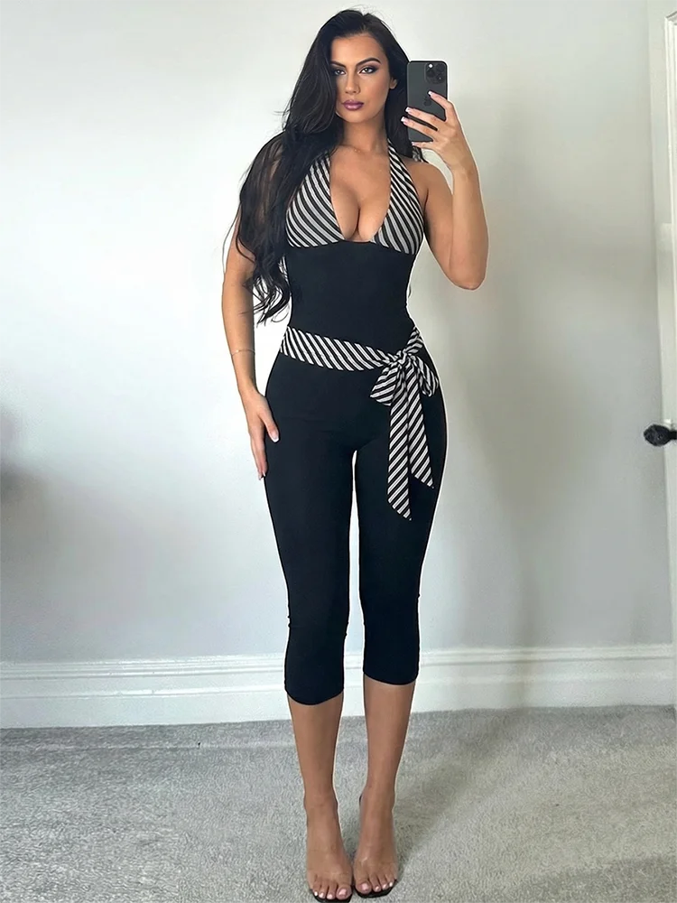 Kliou Stripes Patchwork Jumpsuit