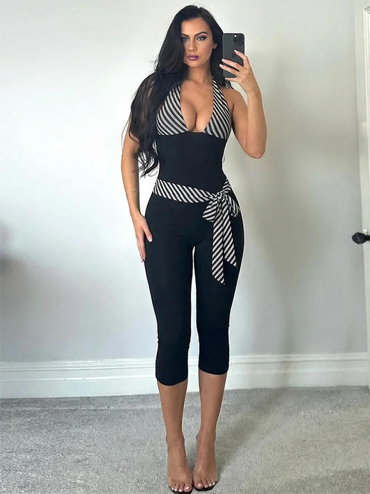 Kliou Stripes Patchwork Jumpsuit