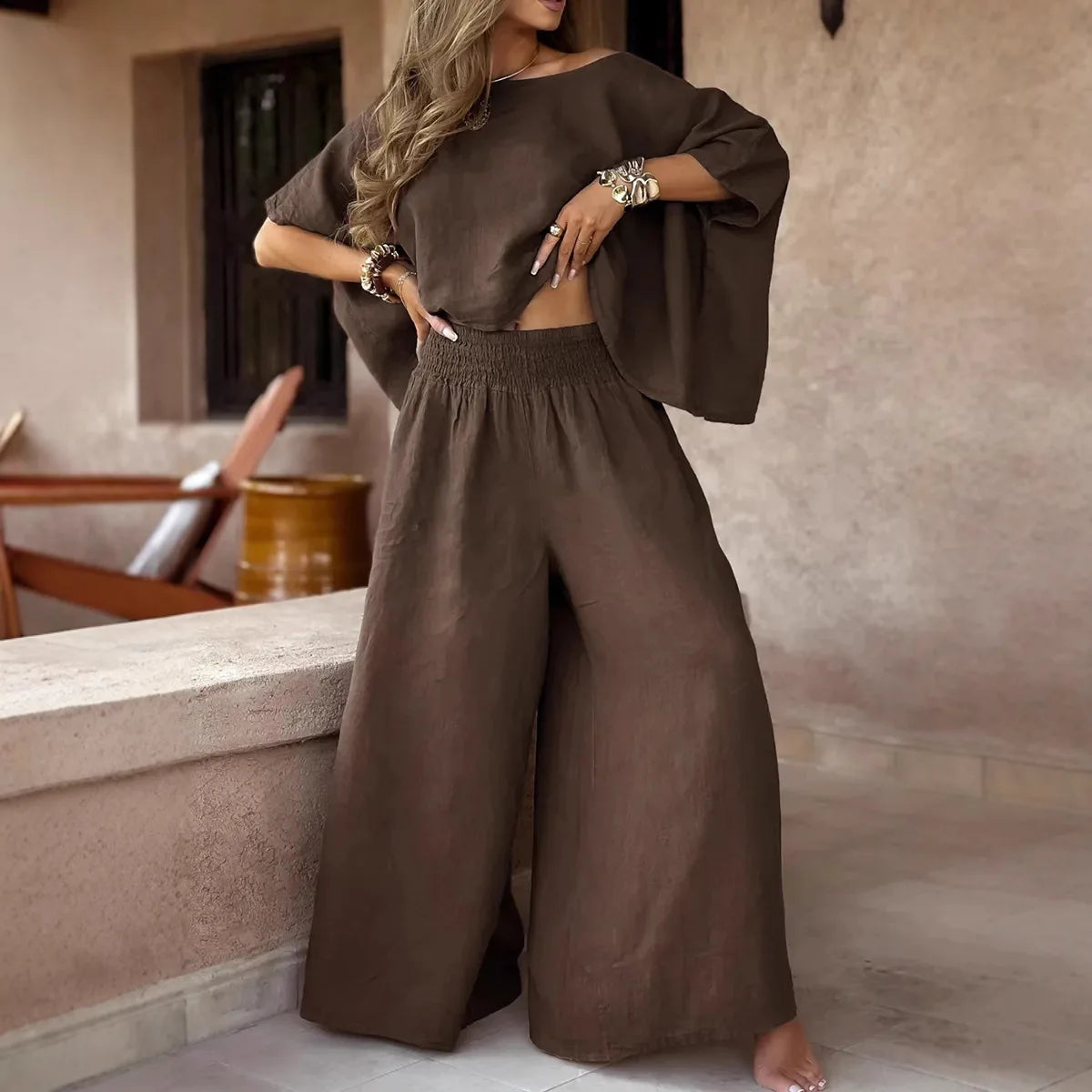 Oversize Loose Top Wide-leg Pants Set