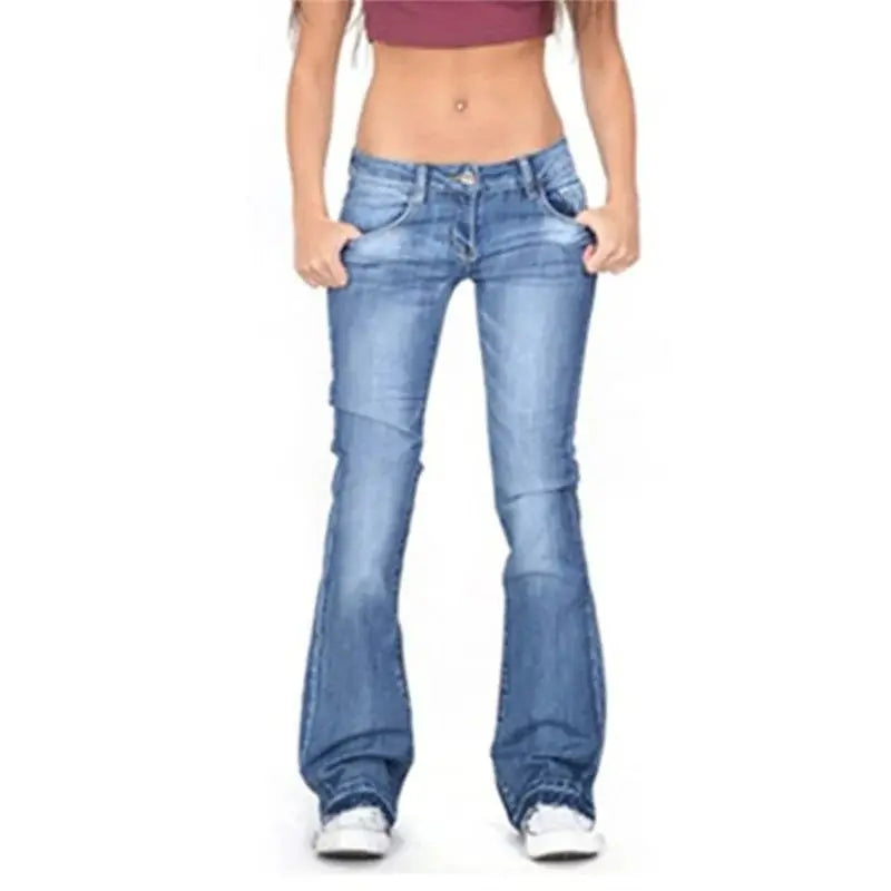 Mid Waist Washed Jeans