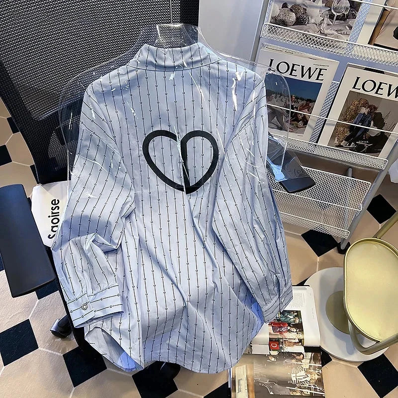 DUOJIHUI Basic Striped Long Sleeve Loose Shirt