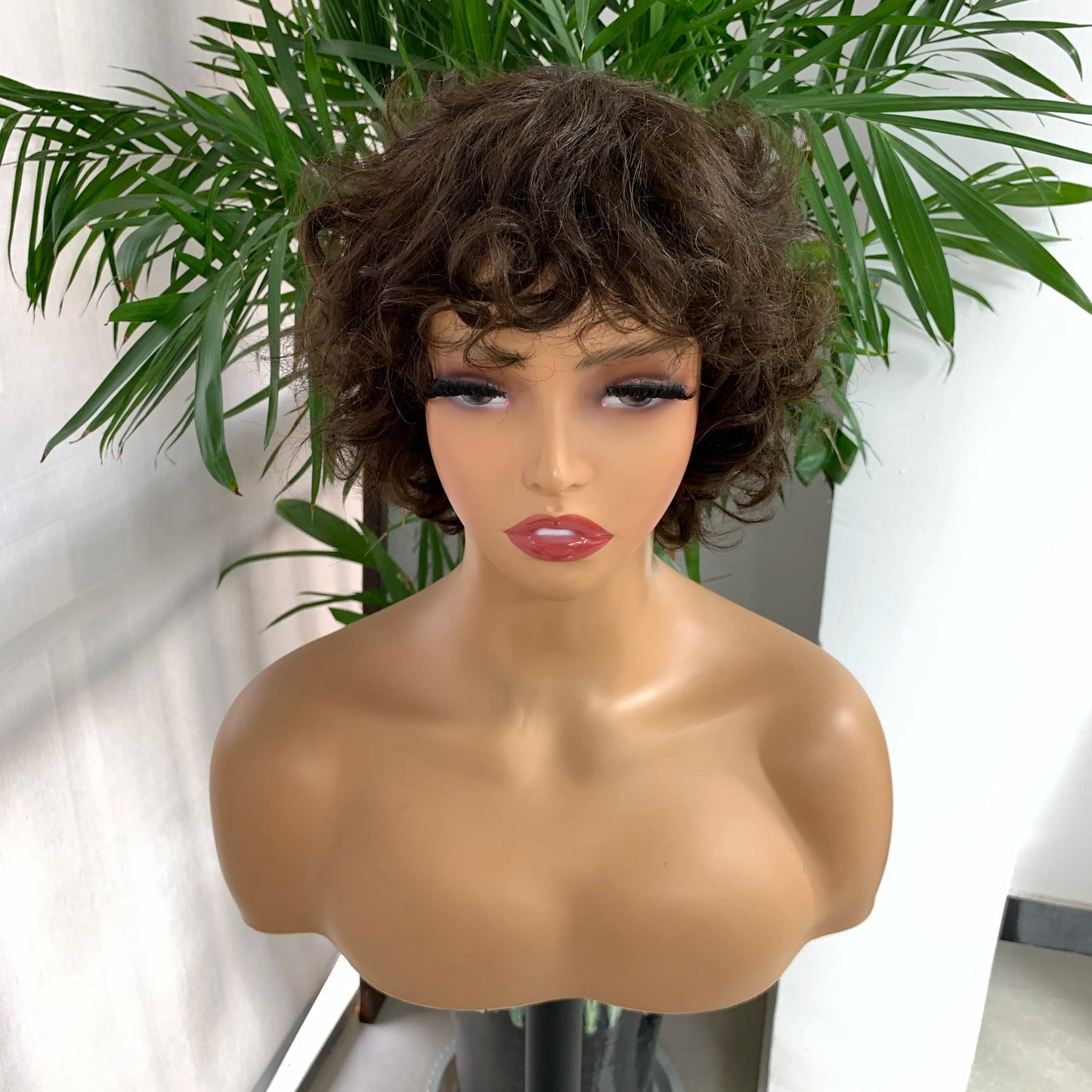 Brown Short Curly Pixie Cut Wig