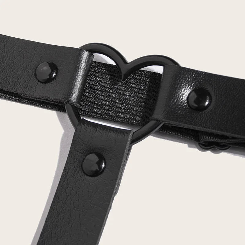 パンク メタル タッセル ペンダント ピンク 調節可能 ハート レッグ ガーター ずれ防止クリップ付き、伸縮性 Y2K ゴシック 太ももガーター レディース ブラック