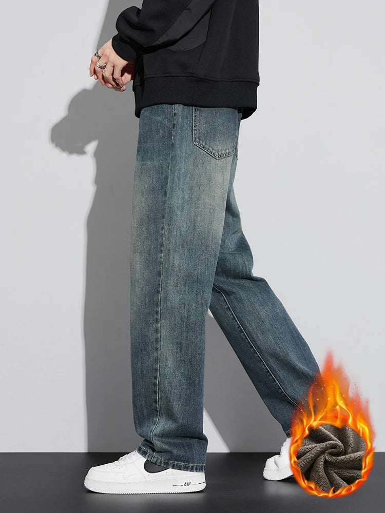 Fleece Baggy Straight Jeans