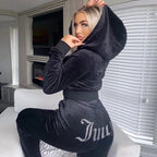 Women's Two Piece Tracksuit with Rhinestone Design, Casual Lounge Set, Sparkling Letter Hoodie and Pants