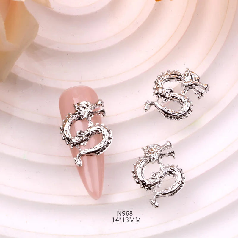 TSZS 10pcs/lot 2024 3D Alloy Silver Gold Chinese Dragon Nail Decorations New Year Chinese Dragon Nail Art Charms