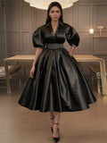 Satin Elegant Puff Sleeve Dress