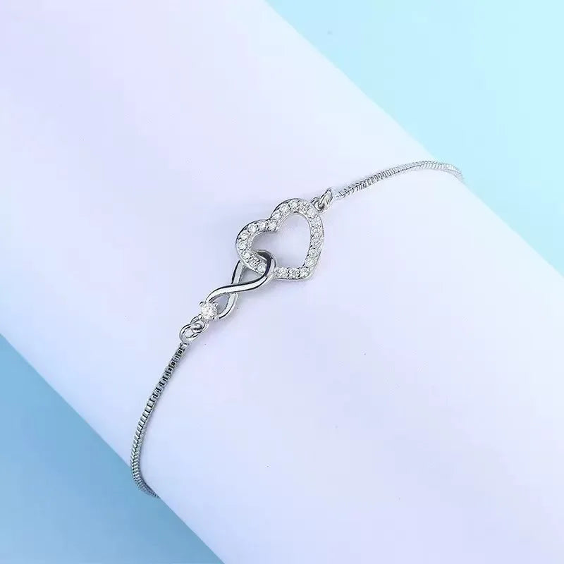 925 Sterling Silver Heart Zircon Bracelet