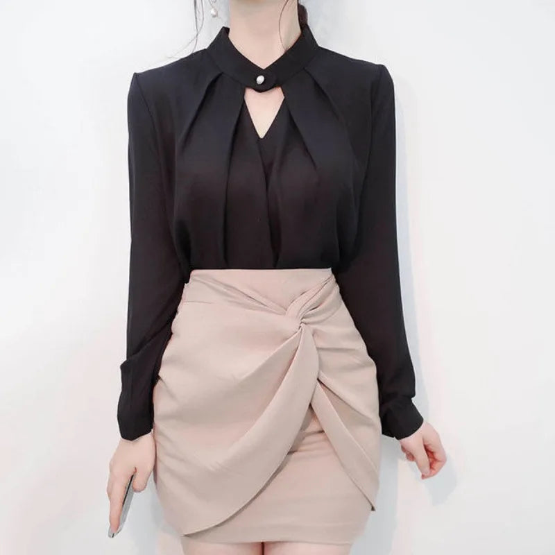 Mock-Neck Blouse with Keyhole Detail