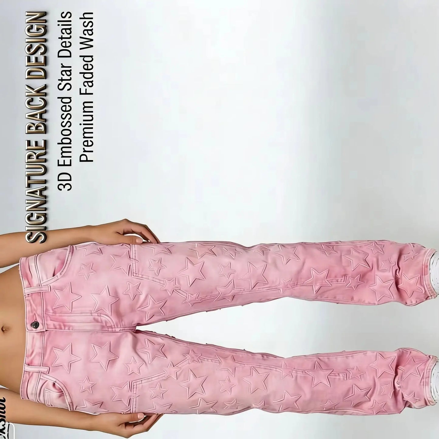 Pink Star Embroidery Spliced Denim Jeans