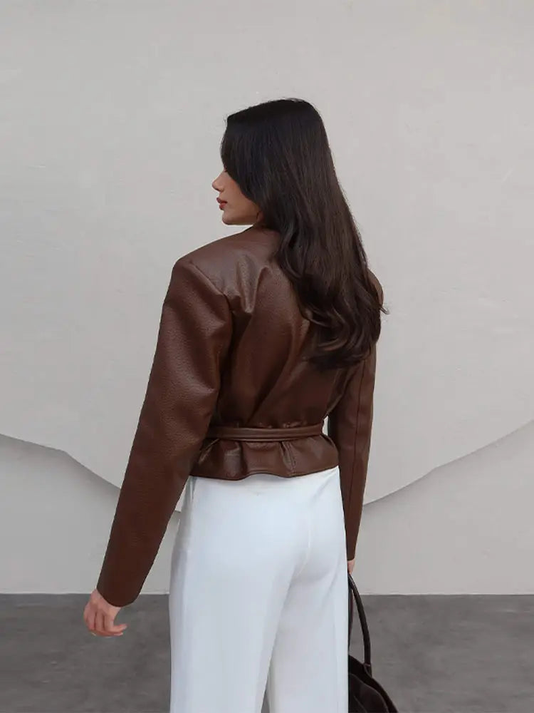 PU Leather Belted Jacket