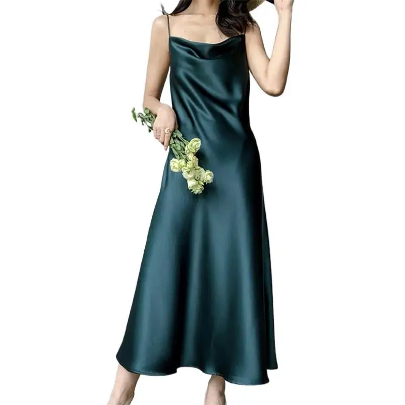 Solid Ice Silk Spaghetti Strap Dress