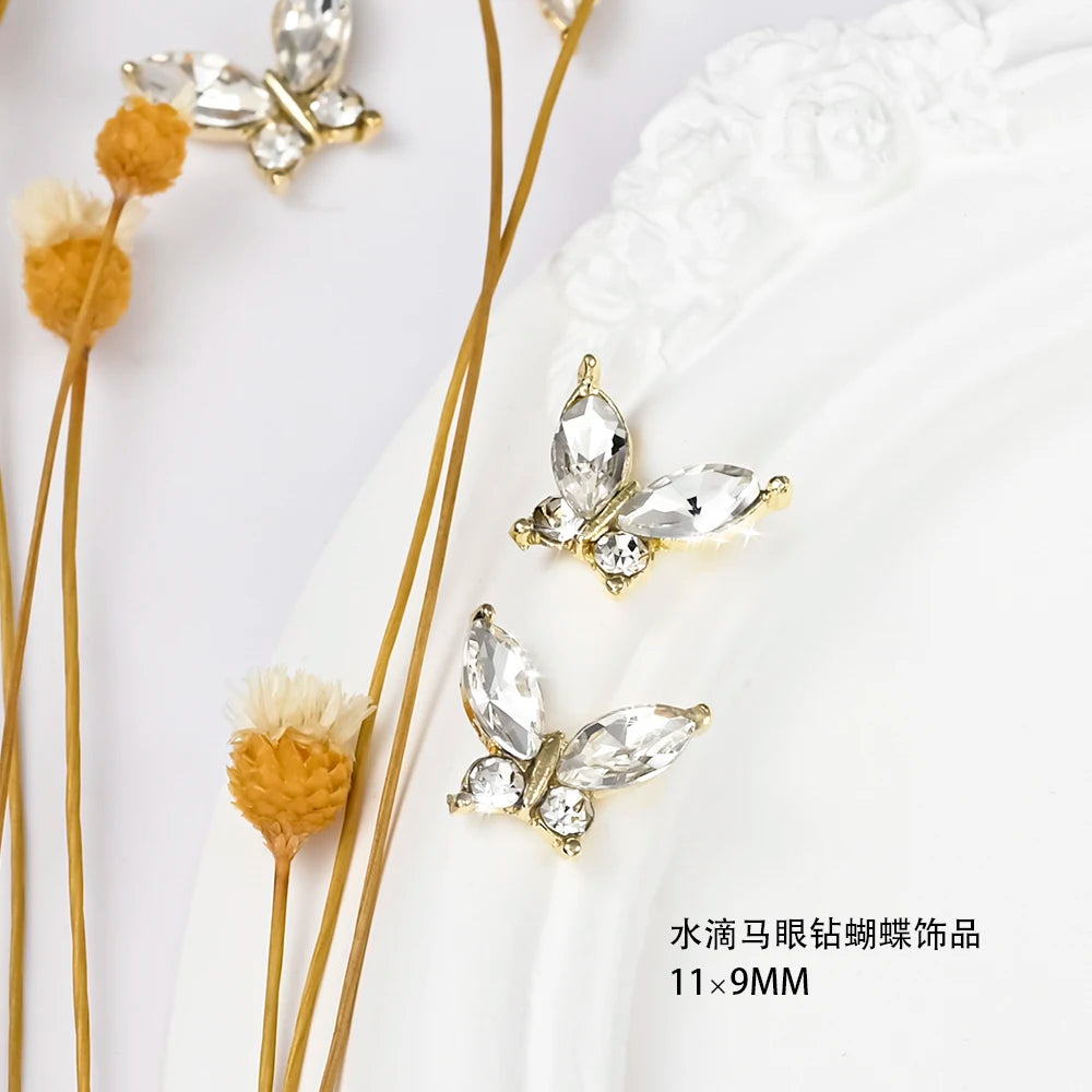 10Pcs Fairy Pink Zircon Nail Art 3D Charms Jewelry Butterfly Shaped Nail Crystal Alloy Decals 11*9mm Rhinestone Nail Decoration*