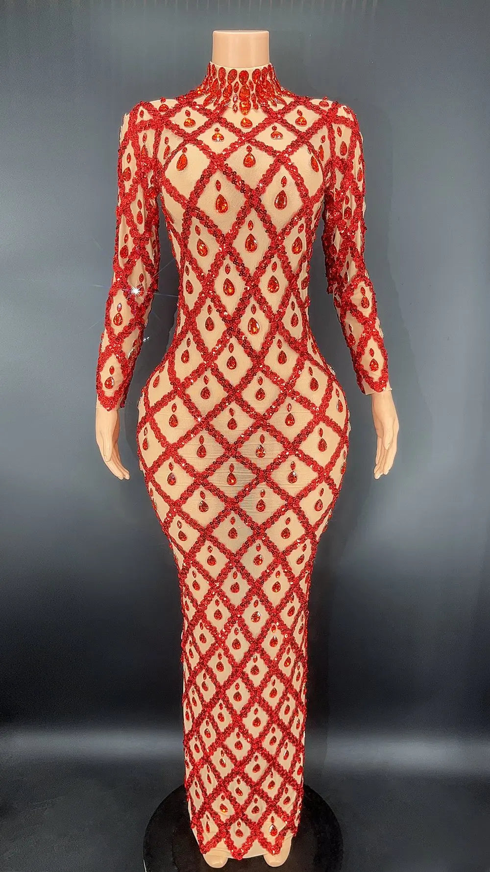 Sparkly Big Rhinestone Transparent Long Dress