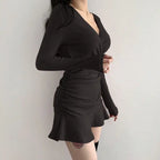 V-Neck Ruched Bodycon Mini Dress