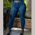 High-Waisted Skinny Jeans with Contrast Double Waistband Effect