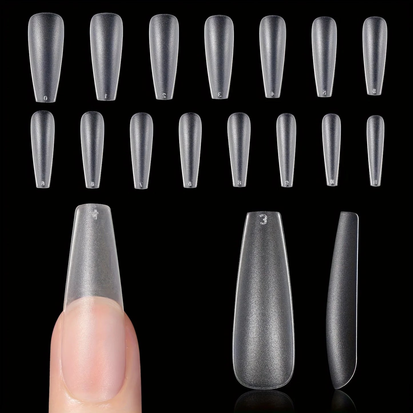 240pcs Long Coffin/Medium Stiletto Fake Nail Tips, Matte Soft Gel X Nail Tips, 12 Sizes Full Cover ABS False Press on Nails Tips