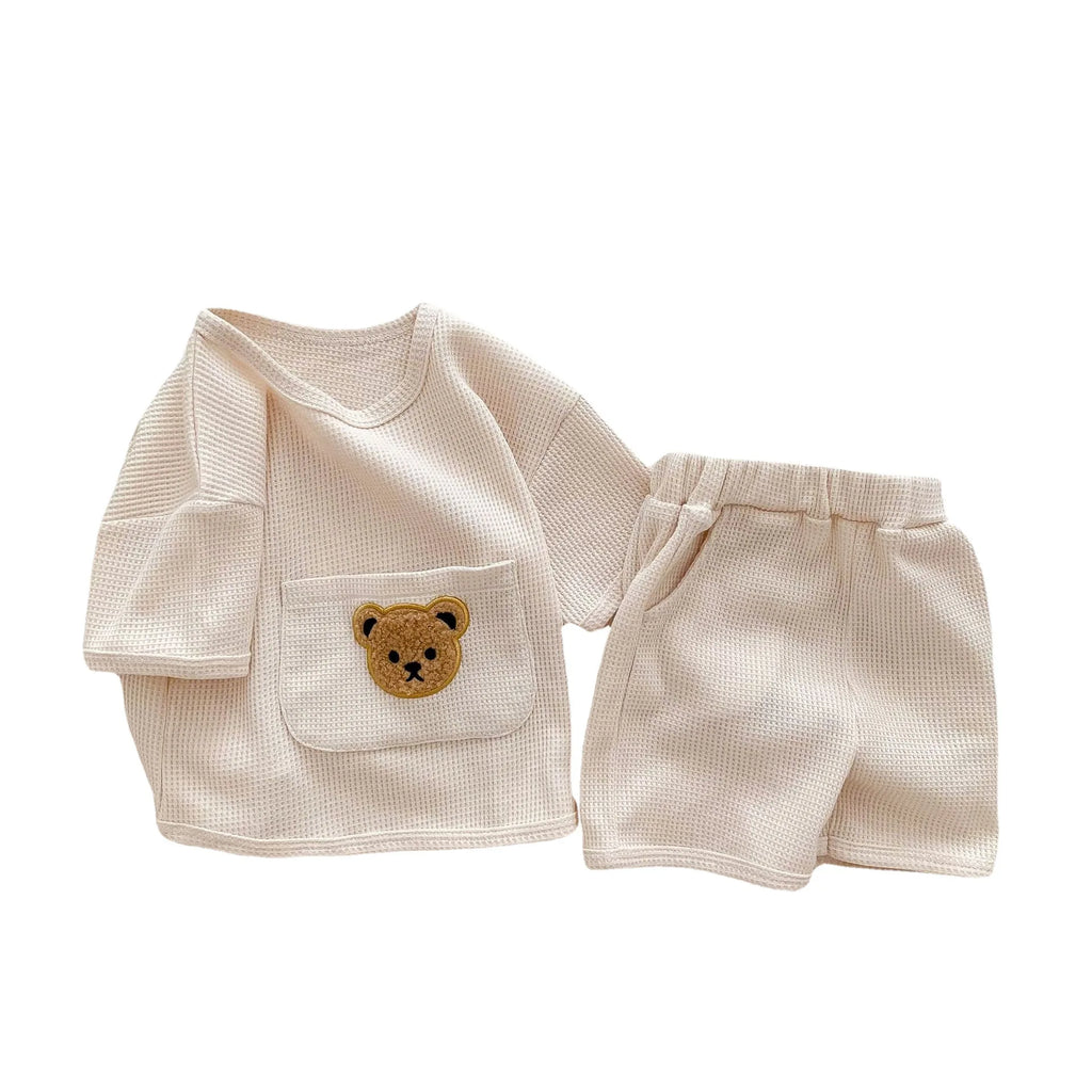 Waffle Knit Bear Pocket Set