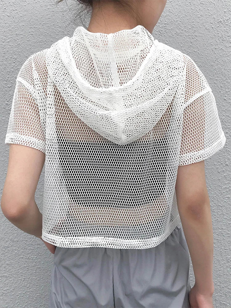 Hollow Mesh Net Hooded T-Shirt